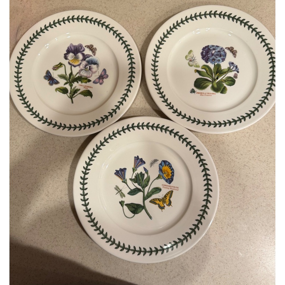 Portmeirion Botanic Garden Salad Plates Set of 3 Pansy Primrose Bindweed 8.5"